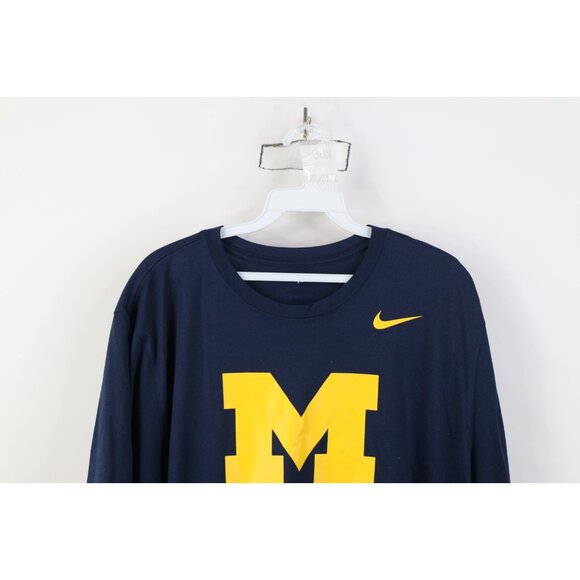 Nike Mens XL Block M University of Michigan Football Short Sleeve T-Shirt Blue - Picture 2 of 12